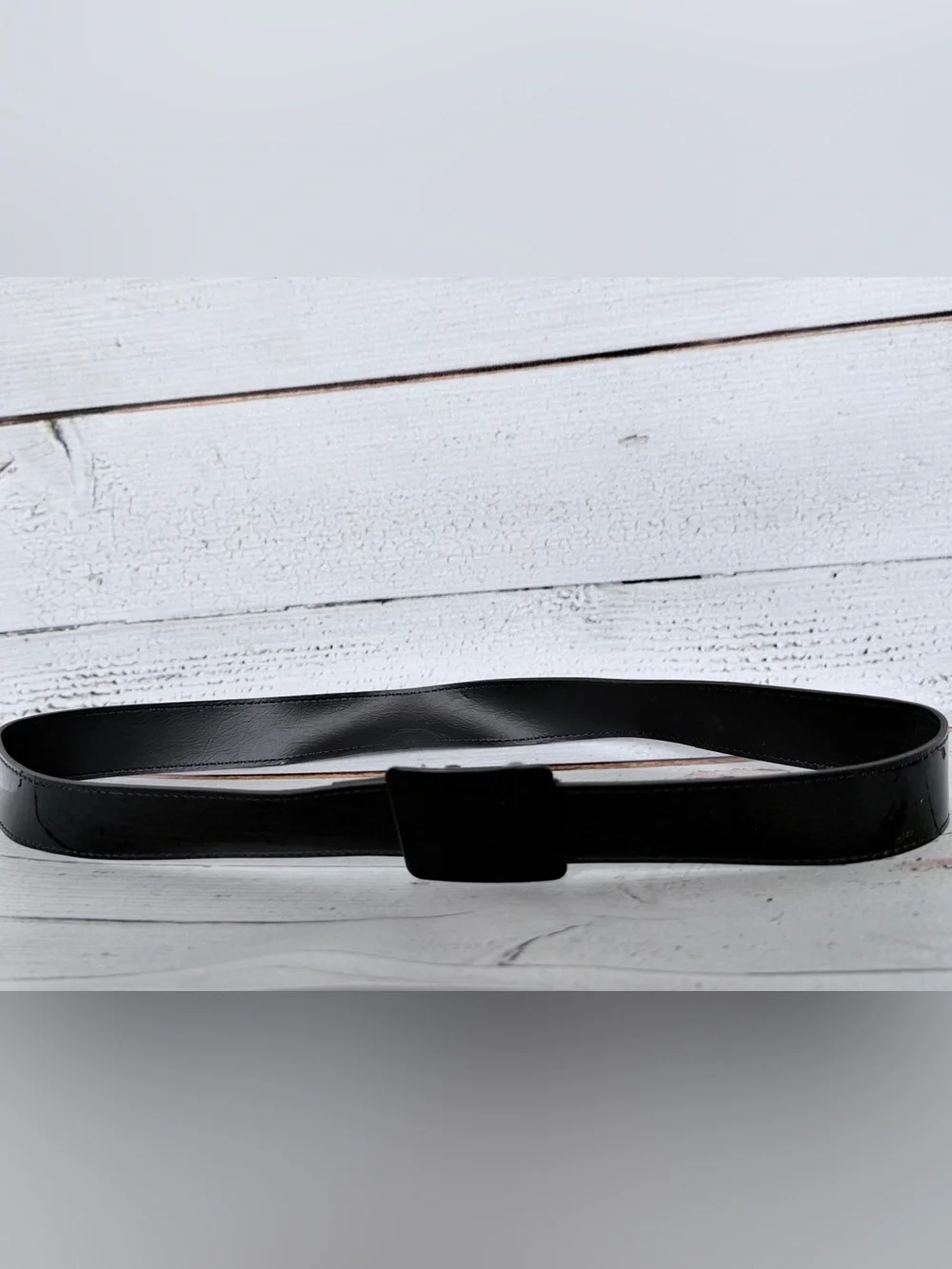Women's Black Leather Waist Belt with Matte Square Buckle